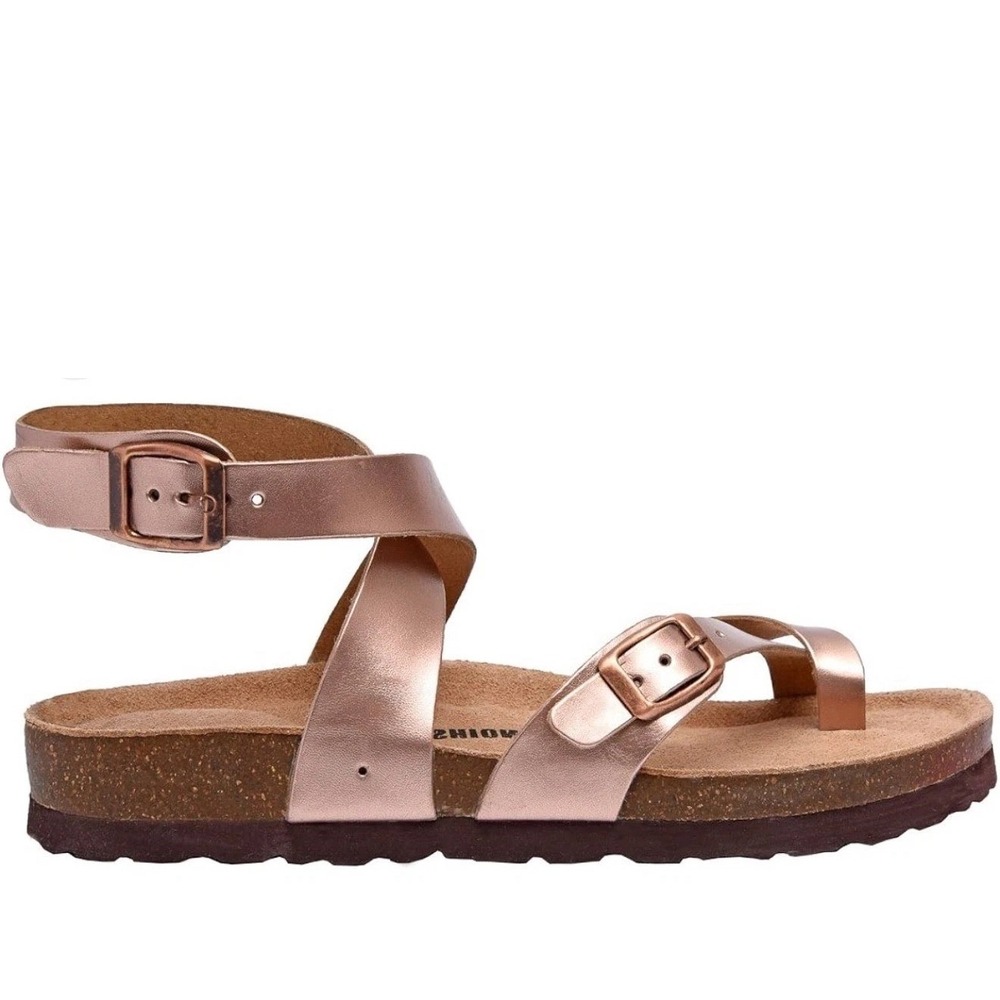 Cushionaire Lane Sandals Womens 9.5 Rose Gold Good‎ Cork Footbed Ankle Strap
